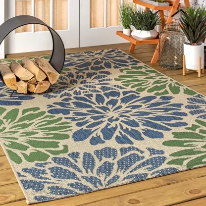 Durable Large Floral Outdoor Rug