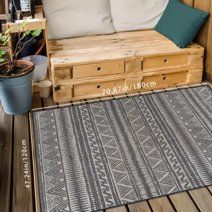 Gray Geometric Pattern Outdoor Rug - Image 2