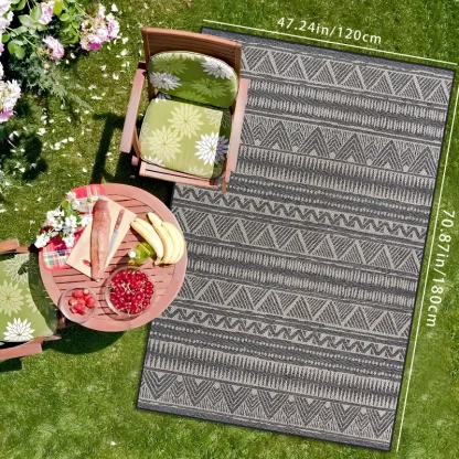Gray Geometric Pattern Outdoor Rug - Image 3